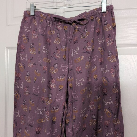 LL Bean Cat Lover Flannel Pajama Pants Womens Size Medium Purple Drawstring - Picture 2 of 8